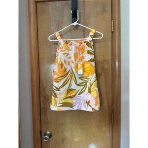 Medium 100% linen sleeveless pullover tropical blouse